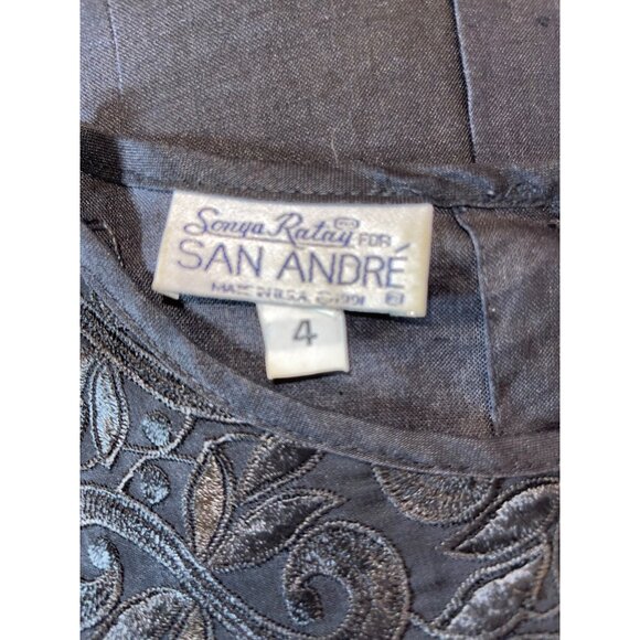 Vintage Sonya Rataly For San André Black Lace Sleeveless Blouse Linen Size 4 Top - Picture 5 of 5